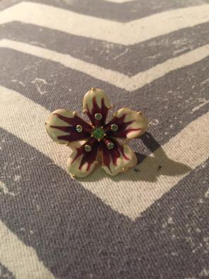 Joan Rivers Red White Flower Brooch WOW