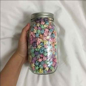 Mason jar of ILY origami stars