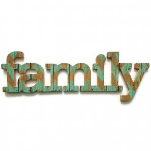 Family rustic teal and brown sign