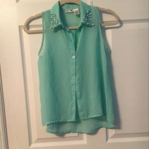 Turquoise Sleeveless Button Up