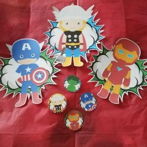 Superhero centerpieces & cupcake toppers