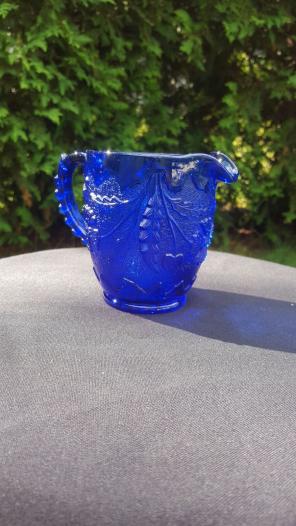 Vintage cobalt blue leaf design creamer