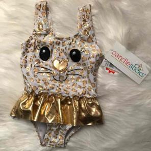 2T gold and white animal print 1pc suit