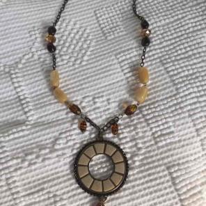 Cream & bronze medallion necklace