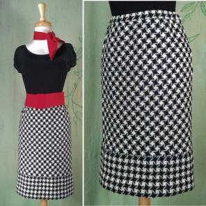 Vintage 60s Mod Houndstooth Pencil Skirt