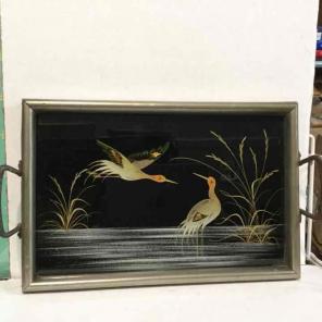 VTG Bird Tray Glass With Metal 50s