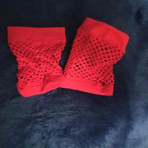 Red fishnet gloves