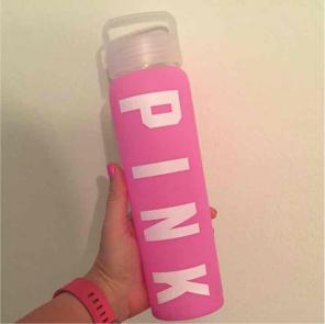 VS Pink Glass Water Bottle