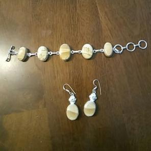 Silvertone Tan BraceletEarring Set