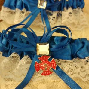 NEW HANDMADE BLUE FIREMAN WEDDING GARTER