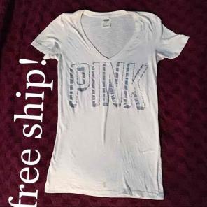 VS PINK V-neckT-shirt metallic/offwhite
