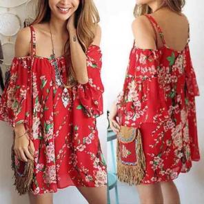 Red Floral Beachwear Cover Up