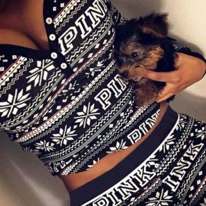 Medium black n white PINK pajama set