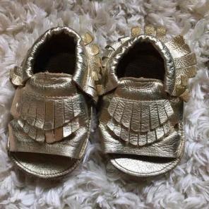 Metallic gold moccasin Sandals