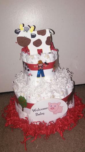 Farm red and white diaper cake