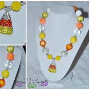 Candy Corn Rhinestone Chunky Necklace