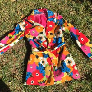 Flower vintage retro coat pink lining
