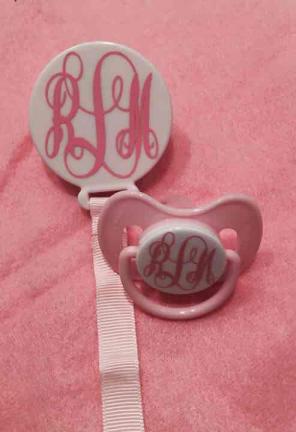 Monogrammed Pacifier Holder w/ pacifier