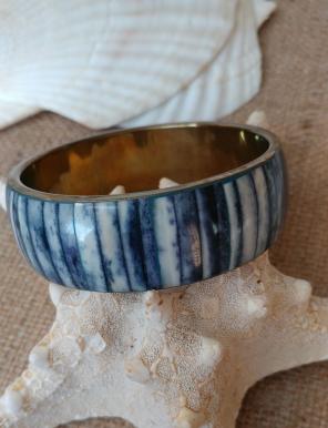 Vintage Bangle Bracelet Shell & Brass