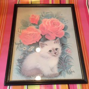 8x10 vintage framed cat picture