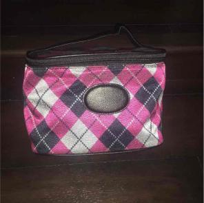 Pink and black plaid make up bag ¥