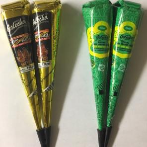 2 BLACK 2 GREEN COLORED HENNA CONES