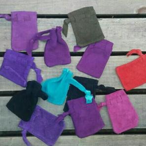 12 Small Suede Pouches Drawstring