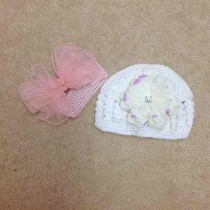 Bow Headband & Floral Crochet Hat Set