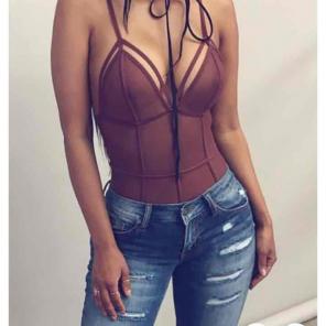 Sheer red bodysuit