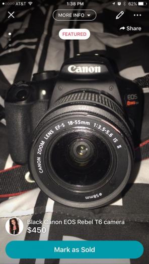 Canon Rebel T6 (with box, NO CHARGER)