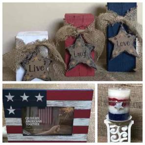 Rustic Patriotic Frame Candle & Wood Set