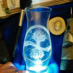 Tree of life yen yang type glass etching