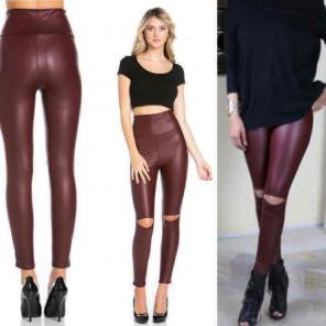 S Burgundy Slimming Faux Leather legging