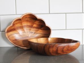 Vintage Monkey Pod Wood Shell Bowls