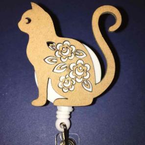 Wooden Cat ID Badge Holder Nurse RN MD
