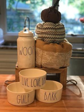 Rae Dunn Woof Canister And Dog Bowls
