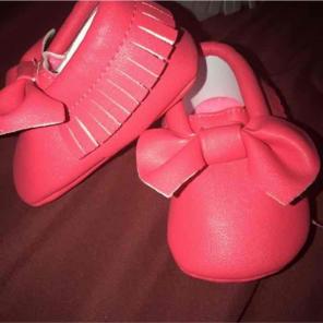 Watermelon red baby moccasins 0-6 months