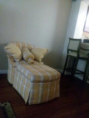 Yellow and White Chair with Ottoman