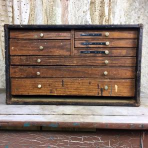 Antique Tool Cabinet Wood Drawers