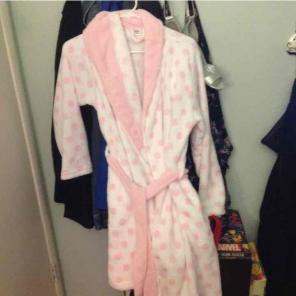 Ulta bath rob Pink white sleep bathroom