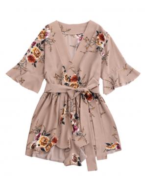 V Neck Floral Surplice Romper (S)