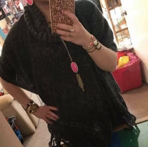 Handmade charcoal gray poncho w/ fringe