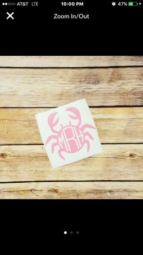Pink Crab Beach Vinyl Monogram Decal