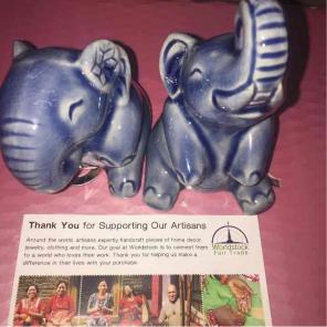 2 Artisan Blue Celadon Happy Elephants