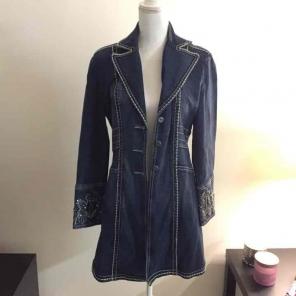 Denim coat with embroidery & rhinestones