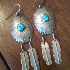 Navajo Silver Turquoise Feather Earrings