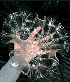 Antique Triple Glass Party Tray,Etched