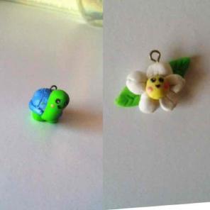 handmade Clay charms; turtle & flower