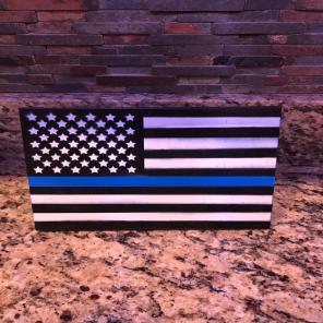 Blue Line Flag Wood Police Sheriff