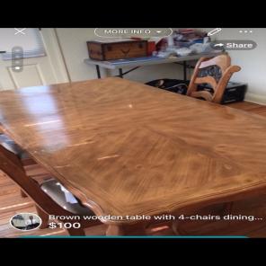 Brown Wooden Table With 4 Chairs